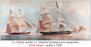 Sailships Whitby and Hesperus arriving at Port Georgetown - British Guiana - May 5, 1838