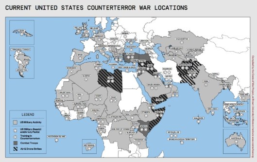 Costs of War Project Map of USA Counterterror War Locations 2015-2017