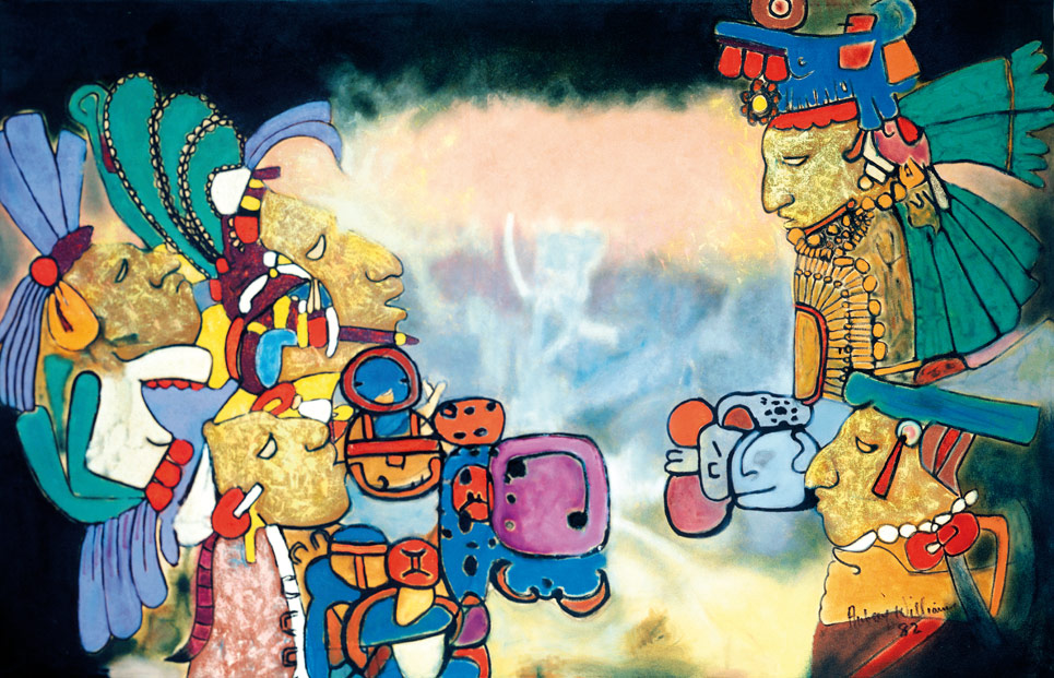 Dawn and Evening Star, Olmec Maya Series by Guyanese-born Artist Aubrey Williams, 1982