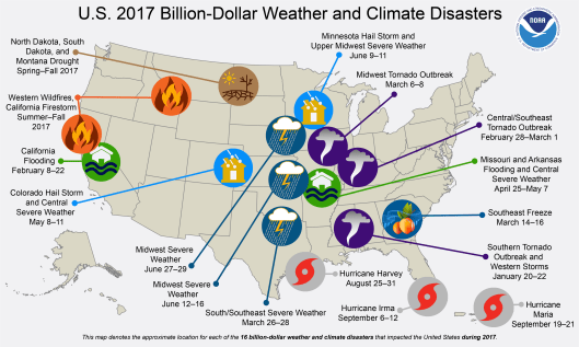 US 2017 Billion-Dollar Disaster Map - NOAA