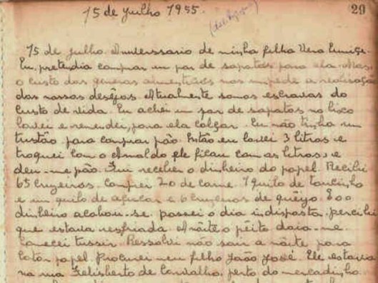 Carolina Maria de Jesus - Manuscript 15 July 1955